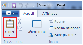 Le bouton coller sur paint pour coller la capture d'écran