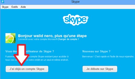 Confirmation d'avoir déjà un compte Skype