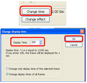 Bouton Change time pour changer le temps d'animation Photoscap