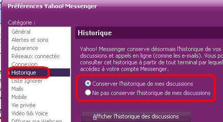 Voir si mon historique Yahoo Messenger est activé ou non