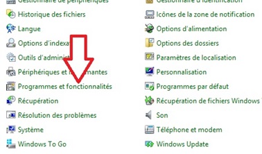 Programmes et fonctionnalités Windows 8