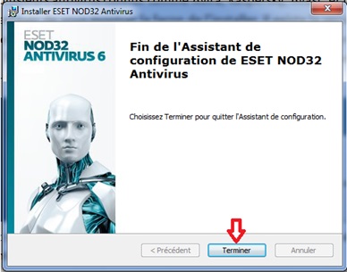 Fin d'installation de NOD32