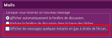 Masquer la fenêtre de discussion Yahoo Messenger qui s'affiche en bas de l’écran