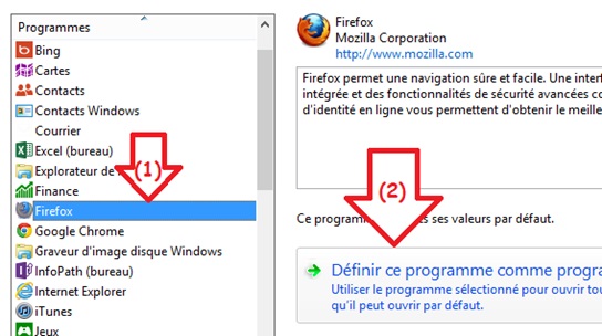 Choix du programme par défaut Windows