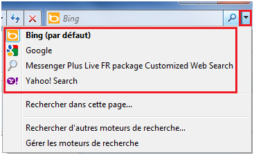 Liste des moteurs de rechercher installés sur le navigateur explorer