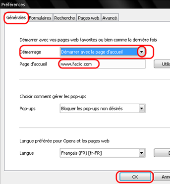 Changer la page d’accueil par défaut d'Opera