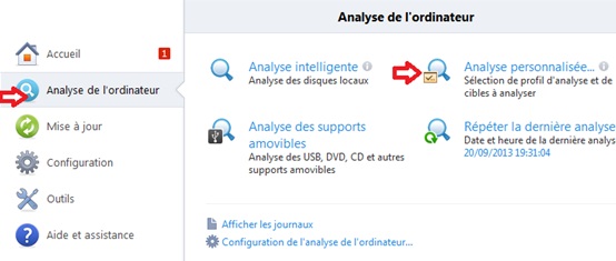 Bouton d'analyse Nod 32