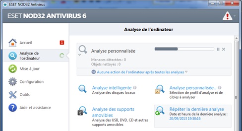 Lancement d'analyse Nod 32