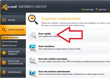 Bouton scan d'accueil Avast