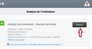 Bouton pour terminer l'analyse