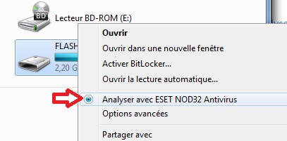 Bouton pour analyser le flash disque