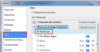 Supprimer l’alerte lors de la réception d’un message sur MSN