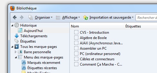 Liste des sites dans l’historique