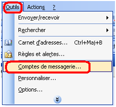 Bouton compte de messagerie outlook