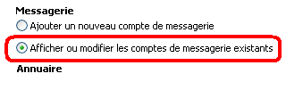 Case à caucher pour afficher ou modifier les comptes de messagerie outlook