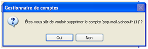 Fenêtre pour confirmer la suppression d'un compte de messagerie outlook