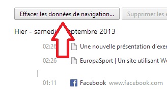 Bouton pour supprimer l'historique de Google Chrome