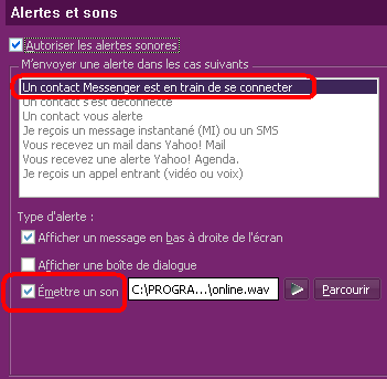 Supprimer le son lors de connexion d’un ami Yahoo messenger