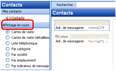 Liste des contacts Outlook