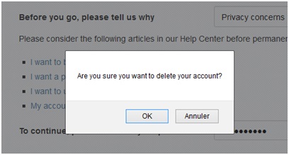 Valider la supprimer définitivement un compte Instagram