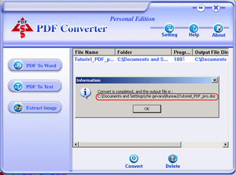 Fin de conversion du fichier PDF en fichier Word