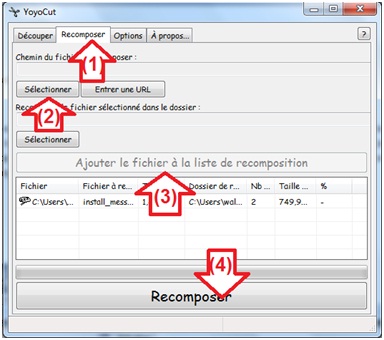 Rassembler les fichiers coupés avec Yoyocut