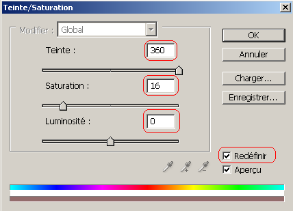 Réglage de teinte et saturation