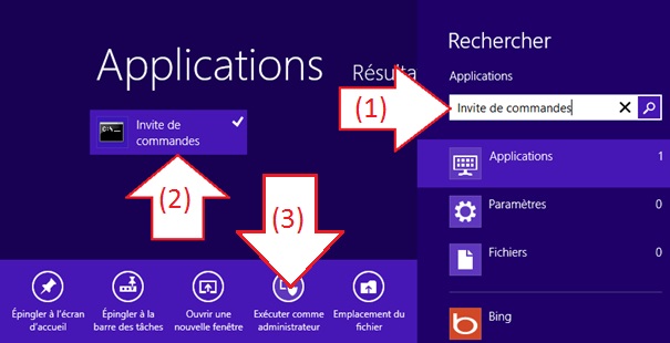 Ouvrir l'invite de commandes Widows 8