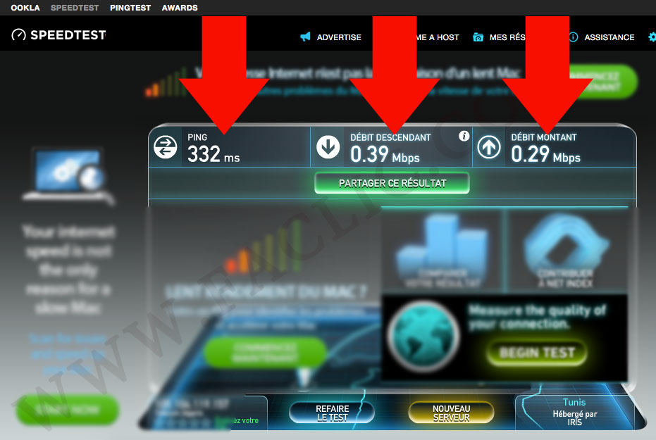 Résultat du débit internet