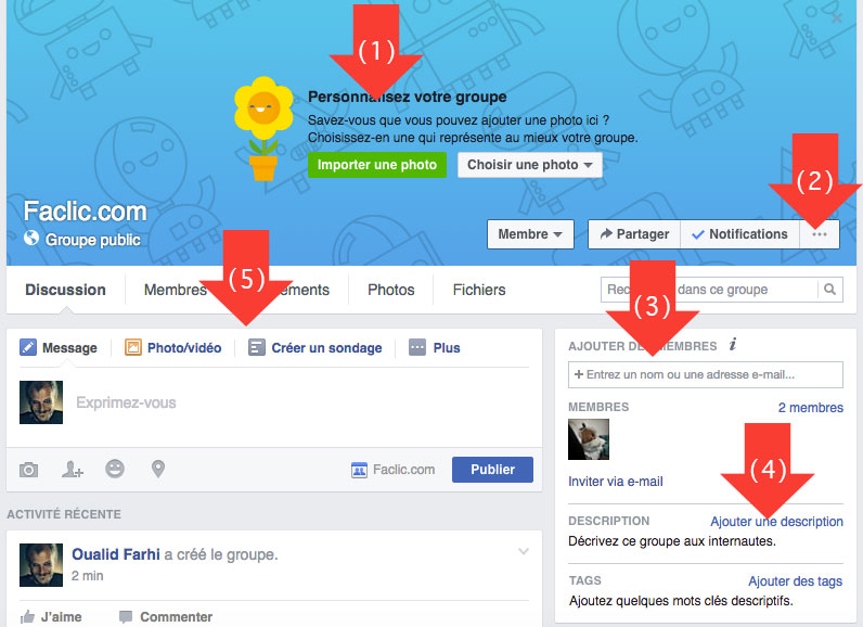 Interface du groupe Facebook