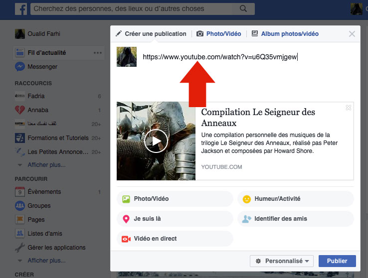 Publier vidéo Youtube sur Facebook