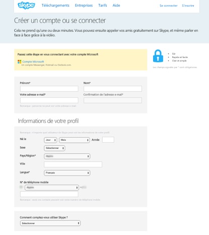 Créer un compte Skype