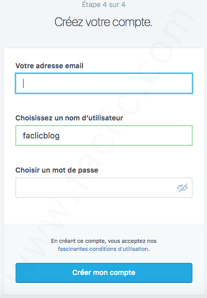 Inscription du code et l'email de connexion