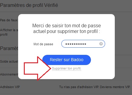 Valider la suppression Badoo