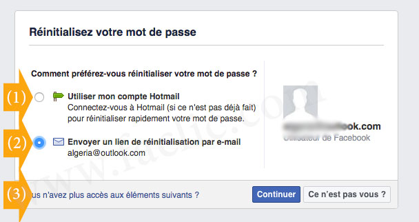 Récupérer compte Facebook