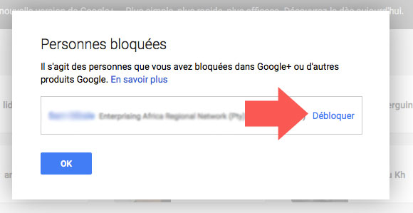 Débloqué une personne sur Google Plus