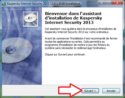 Fenêtre d'installation de Kaspersky Internet Security