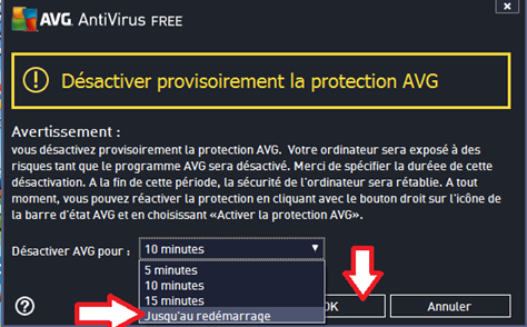 Validation de désactivation d'AVG