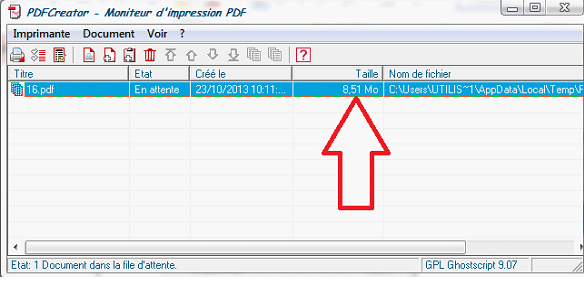 Taille du premier document PDF