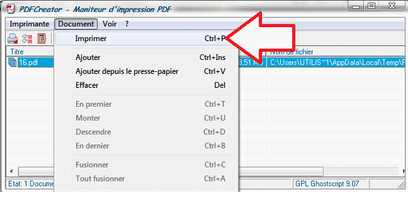 Bouton Imprimer de PDFCreator