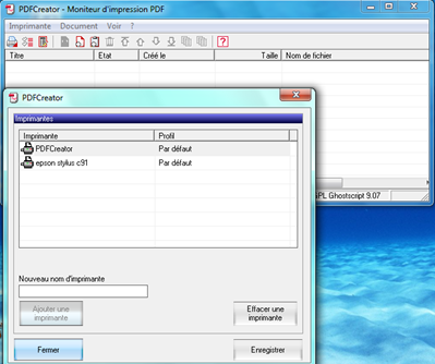 Imprimante ajoutée dans PDFCreator