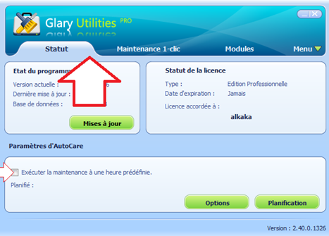 Statut de Glary Utilities PRO