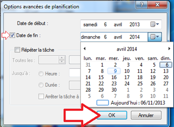 Choix de la date de fin
