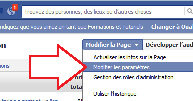 Paramètres de la page Facebook