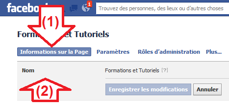 Information pour changer le nom d'une page Facebook