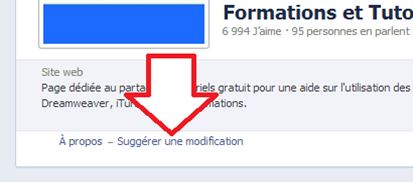 Bouton pour suggérer des modifications sur une page Facebook