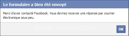 Message de confirmation, requette pour changer le nom recue par Facebook