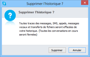 Valider la suppression d'historique de Skype