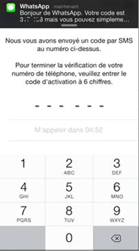 Validation du compte Whatsapp