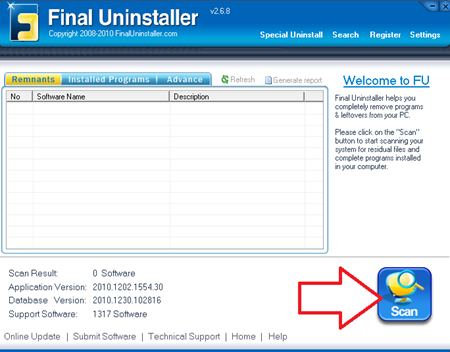 Scanner la liste des programmes avec Final Uninstaller